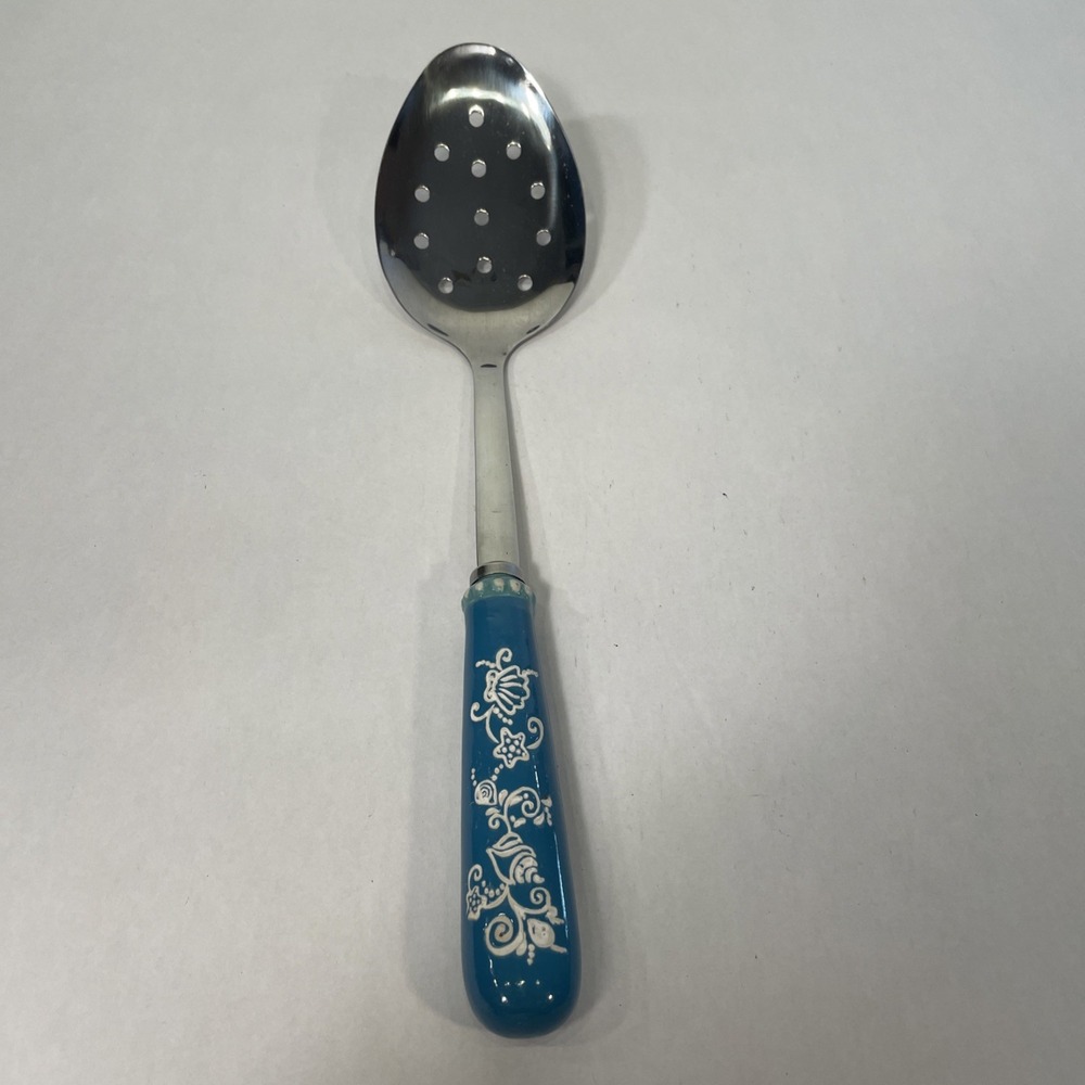 Temptations by Tara Serving Spoon Blue  Floral Lace Ceramic Handle  12" Long New